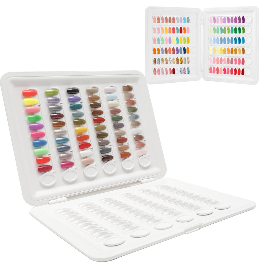 YINGJEE Nail Color Display Book Nail Swatch, 120 Colors Nail Polish Sample Display Book with Transparent Replacement Nails, Professional Nail Gel Color Card Book, No Need Pasting, No Need Glue