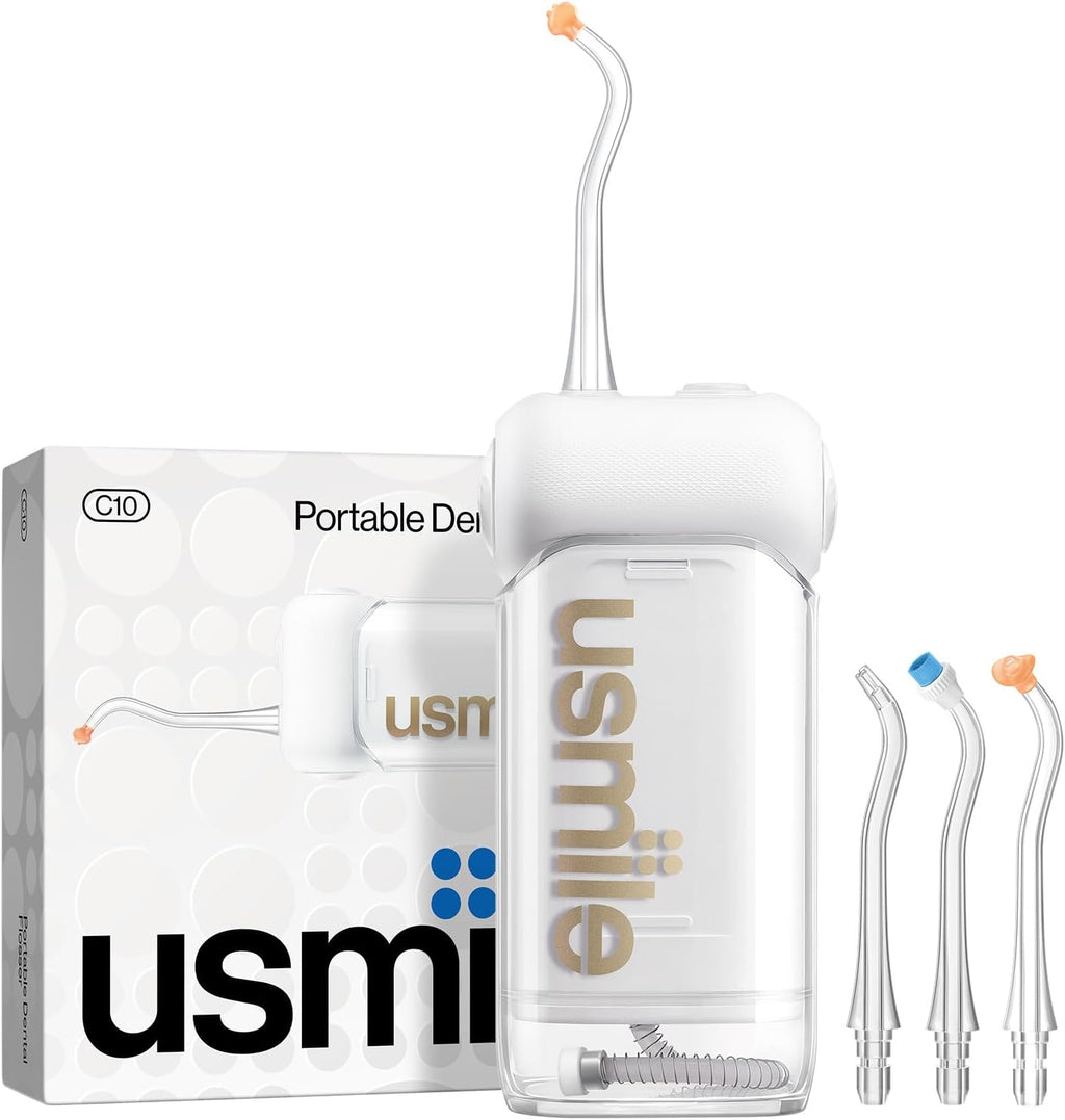 Usmile C10 Portable Water Flosser - Travel-Friendly, 95-Day Battery, 4 Modes, 180ml Tank, IPX7 Waterproof (White)