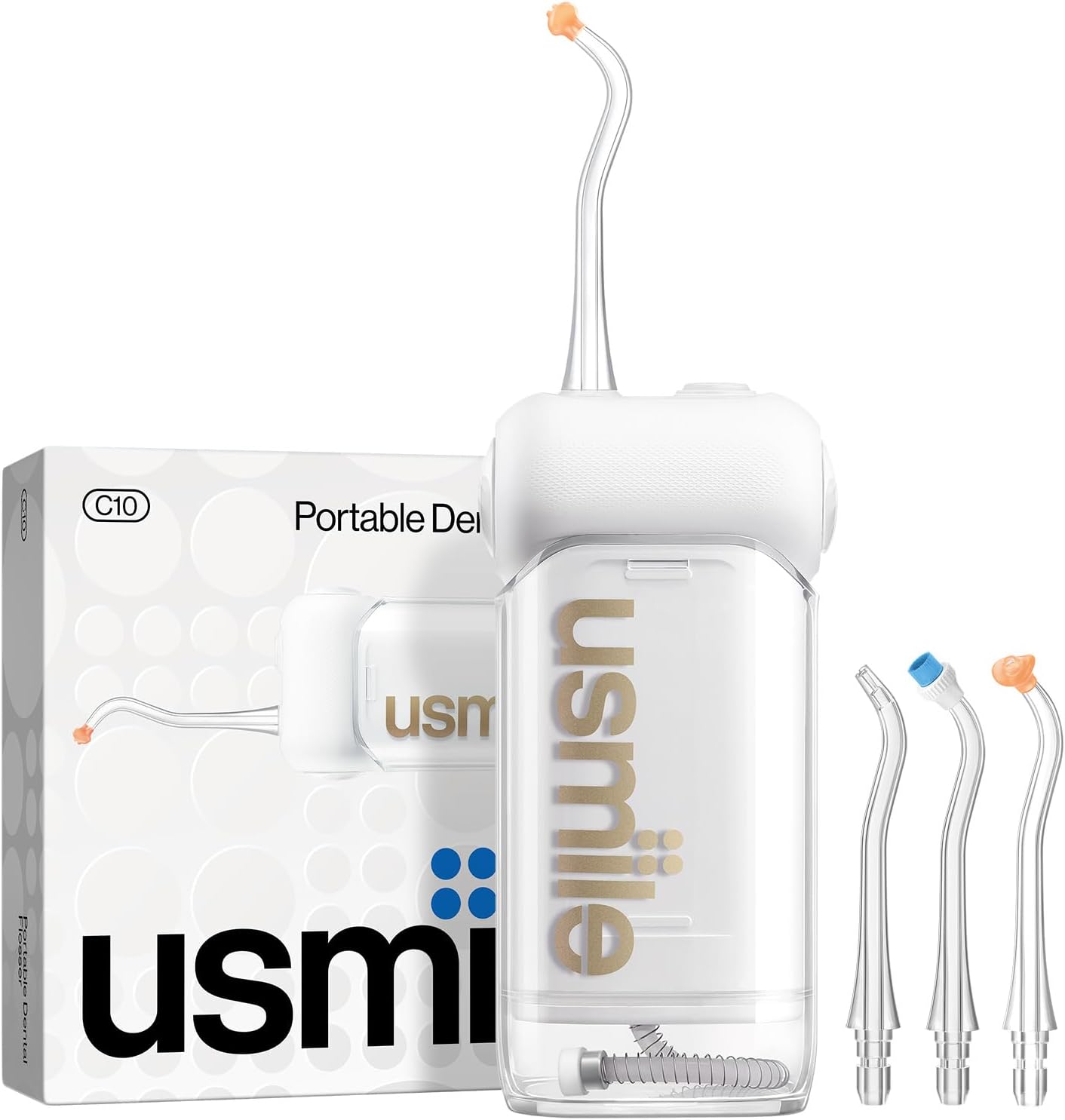 Usmile C10 Portable Water Flosser - Travel-Friendly, 95-Day Battery, 4 Modes, 180ml Tank, IPX7 Waterproof (White)
