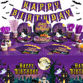 Halloween Birthday Party Supplies Set for 24 Guests - Tablecloths, Banner, Cutlery