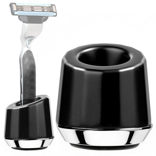 ERAVOR Men's Shaving Razor Stand, Zinc Alloy, Safety Razor Holder Base, Opening Dia 0.75" (1.9cm), Razor Holder for Men (Black)