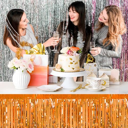 Orange Foil Fringe Table Skirts 3 Pack 29x108 Inches Party Decorations