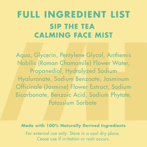 Handmade Heroes Sip The Tea Calming Face Mist Serum – Hydrating Facial Spray with Chamomile, Jasmine & Hyaluronic Acid – Vegan, Alcohol Free Formula for Dewy, Refreshed Skin – 2.2 fl oz