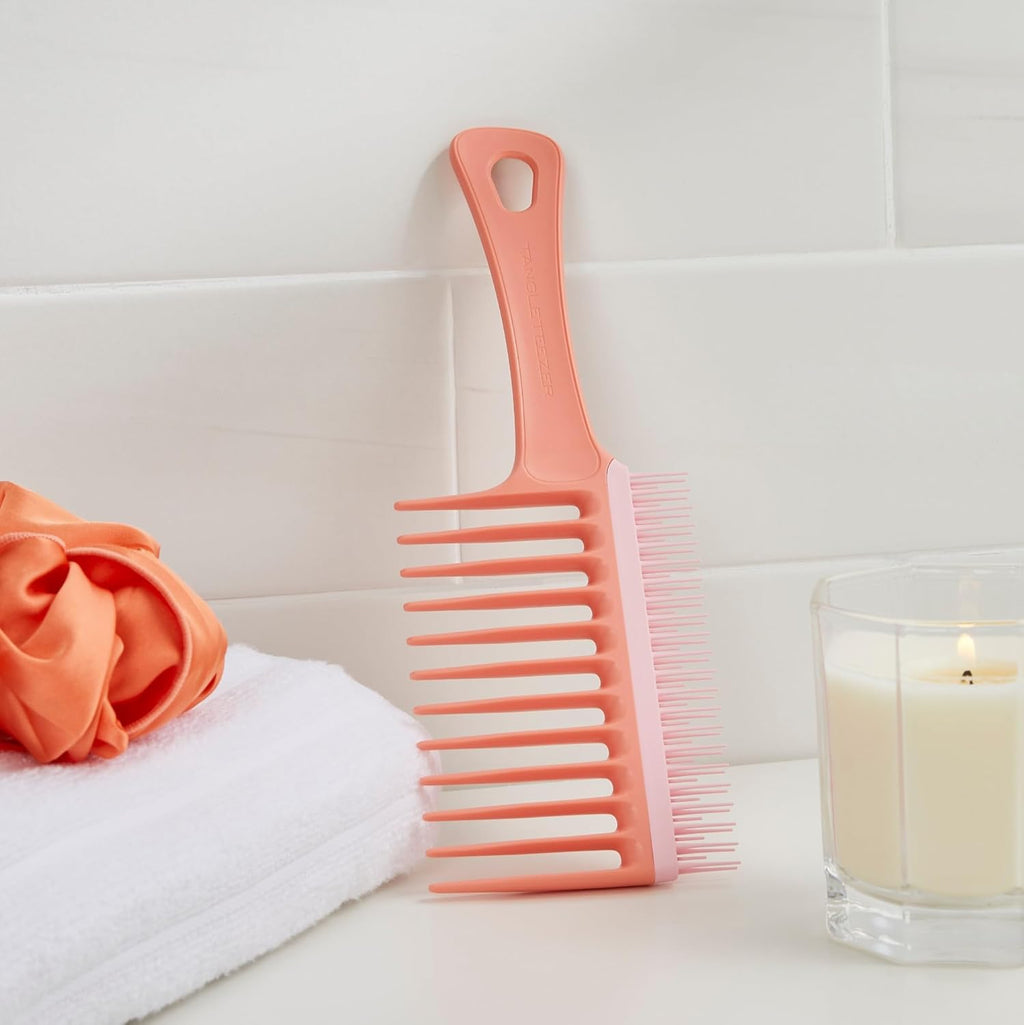 Tangle Teezer Wide Tooth Comb - Double-Sided Detangler for Curly Hair Types 3C to 4C | Peach