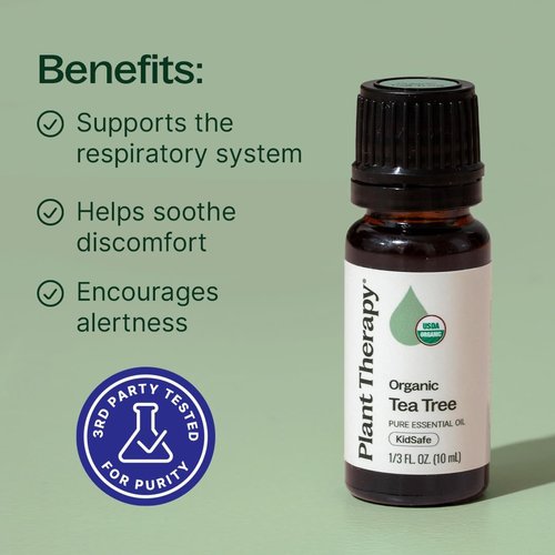 Plant Therapy Organic Tea Tree Oil - 100% Pure & USDA Certified Organic for Skin, Hair & Toenails | 10 mL