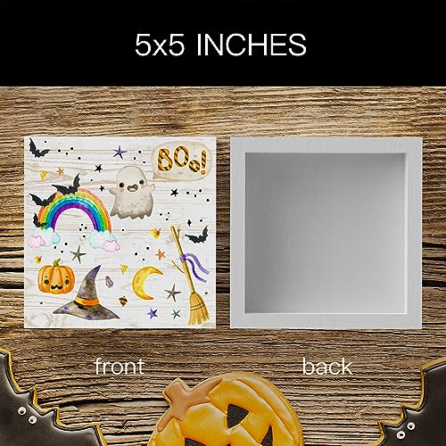 Halloween Ghost Wooden Box Sign - Rainbow Boo Fall Decor, 5x5 Inches - Halloween3-2