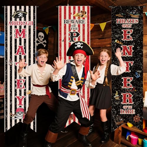 47.2x11.8 Inch Pirate Party Banner Decorations Nautical Treasure Map Wall Backdrop Set