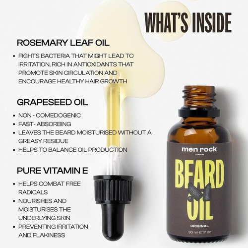 Men Rock Beard Oil - Original Grapeseed & Vitamin E Formula - 1 oz Facial Hair Conditioner