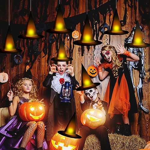 Taupphoo Halloween Black Witch Hats DIY Floating Light Up Witch Hats with Tea Lights - 24 Pack