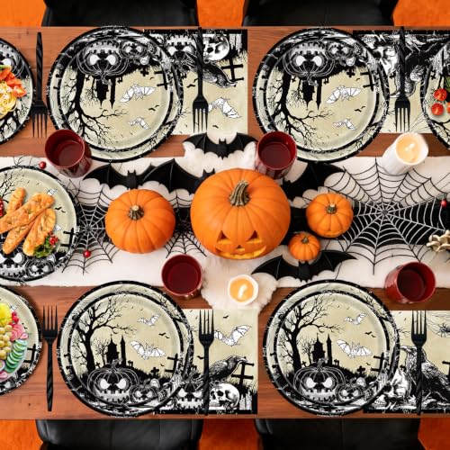 Halloween Skull Party Plates Napkins Set - 200 Pieces Halloween Skull-200