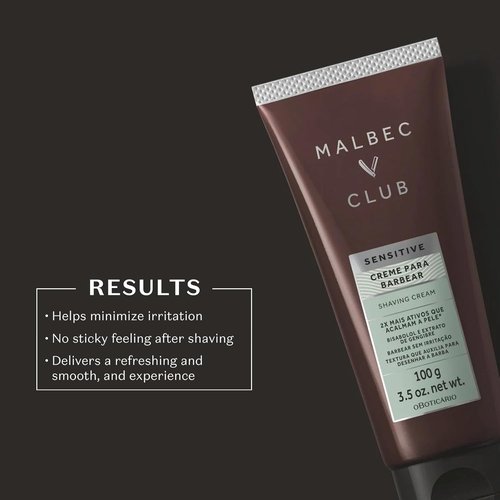 Malbec Club Sensitive Shaving Cream - Premium Non-Foaming Formula for Hydrated Skin | 3.5 Ounce