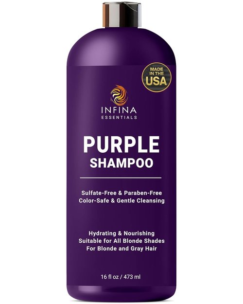 INFINA ESSENTIALS Purple Shampoo - Sulfate-Free Formula for Blondes & Gray Hair - 16 fl oz
