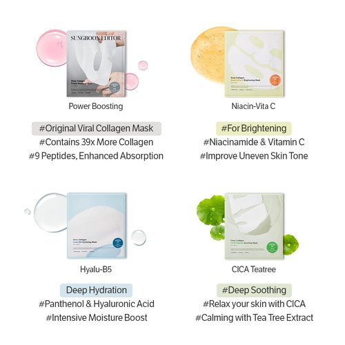 SUNGBOON EDITOR Deep Collagen Overnight Mask Hydrating Mask for Glass Skin, Wrinkle Care, Firming & Pore Refining 2,160,000PPB Collagen + 9 Peptides Korean Skincare, 4ea Valentines Day Gifts for Woman