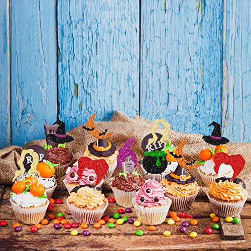 Halloween Cupcake Toppers 24PCS Witch Hair Theme Cake Decorations Kids Party
