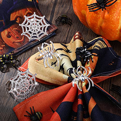 Halloween Spider Napkin Rings Set - Glitter Silver, 12 Pcs