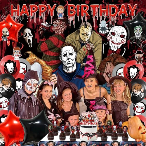 Horror Birthday Decorations Kit for Kids & Adults - Halloween Theme Party Supplies Set