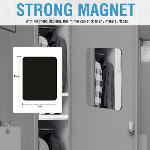 Shatterproof Magnetic Locker Mirror 7x9 Inch for School – Lightweight Acrylic Mirror with Rounded Corners, Strong Flexible Magnetic Backing for Metal Locker, Gym Locker, Refrigerator, Tool Box
