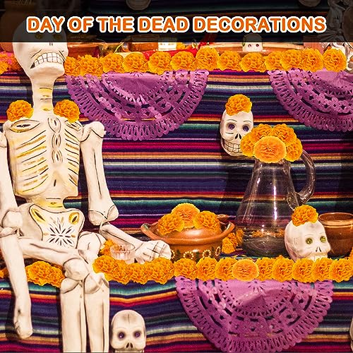 Artificial Marigold Flowers Heads Bulk 50Pcs for Day of The Dead Halloween Diwali Home Decor - Orange