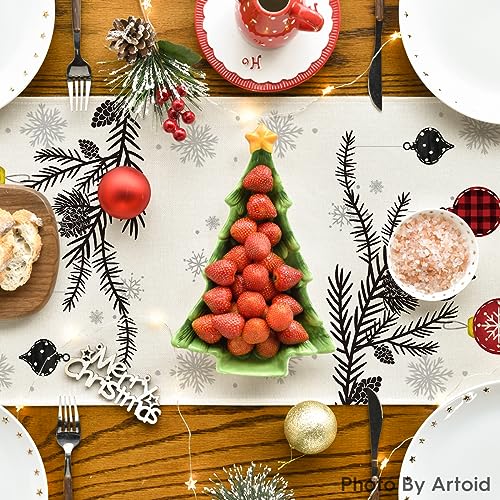 Christmas Table Runner & 6 Place Mats Set - Red Pine Trees Holiday Decor