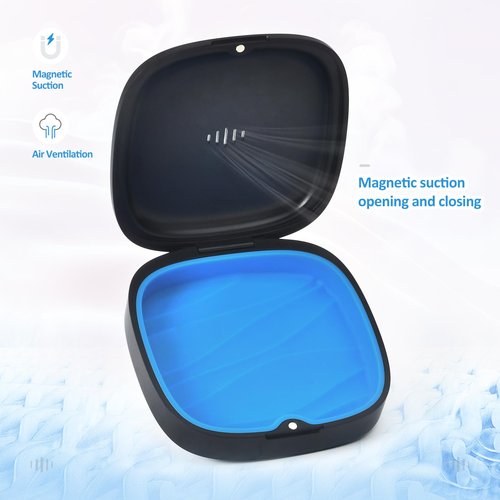 Gaboolo 2 Pack Retainer Case Slim Aligner Case with Vent Holes Removable Inner Tray Silicone for Easy Cleaning (2Pack Black Blue)