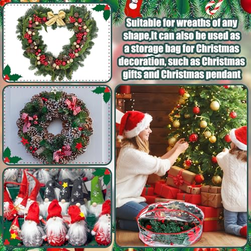 Christmas Wreath Storage Bag - Clear Plastic Container 24 Inch for Decorations - Variation of Red / 6