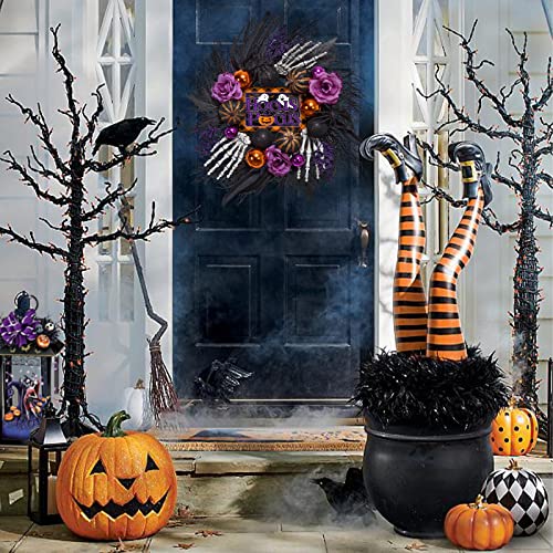 Halloween Wreath for Front Door - 20 Inch Fall & Holiday Decor with Pumpkins, Skulls, Ghost Sign