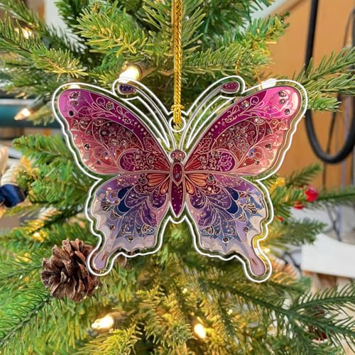 Butterfly Christmas Ornaments Set - Handmade Acrylic Wall Decor & Holiday Gift