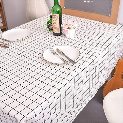 Rectangle Linen Tablecloth 23x23 Wrinkle-Resistant Washable White Checkered Dining Cover - C-White Plaid