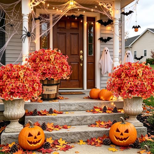 Artificial Fall Flowers Bundle - Outdoor 16 Pcs with 2 Colors - Adjustable & Realistic