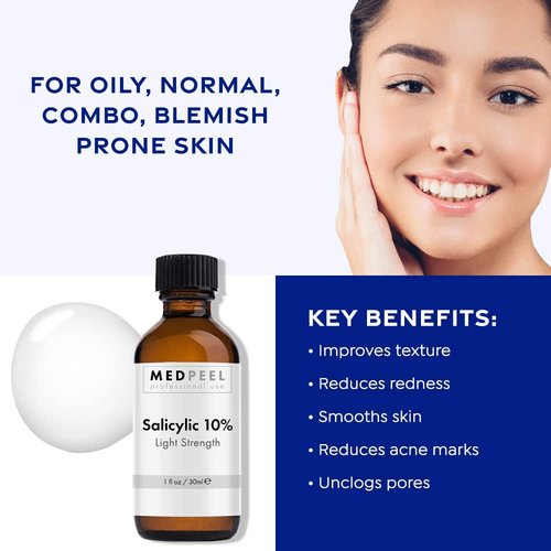 MedPeel Salicylic Acid 10% Peel Kit - Professional Grade Exfoliating Face Peel for Beginners | 1oz/30ml (Set of 3)