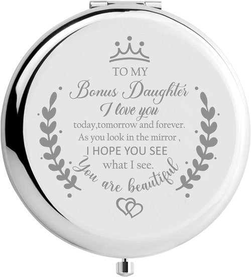 Soulpetals Bonus Daughter Gifts from Mom, Birthday Gifts for Bonus Daughter Adult, Gifts for Step Daughter Wedding Gift from Mom Bonus Daughter Makeup Compact Mirror for Christmas