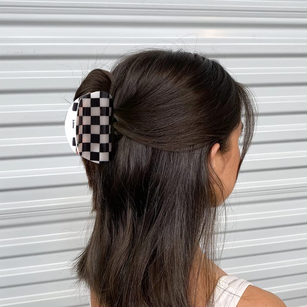 Vintage Checkered Y2K Hair Barrettes - Aesthetic 3-Piece Claw Clips for Women & Girls