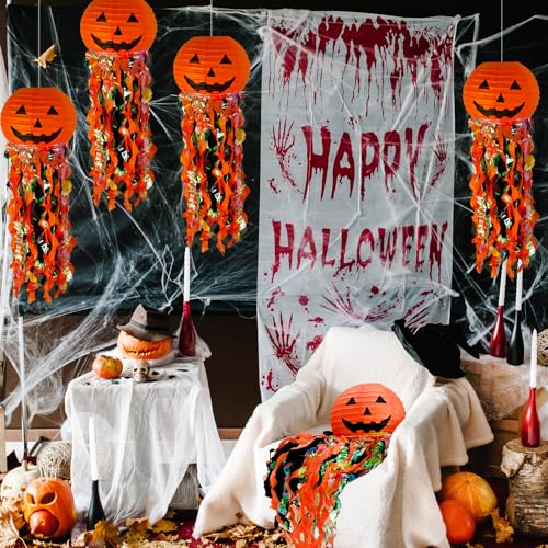 5-Pack Pumpkin Paper Lanterns for Halloween Party Decorations - Fall Festive Decor