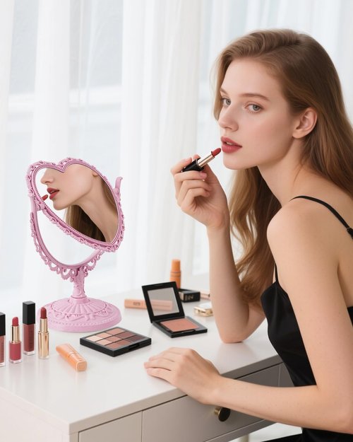 JDPEYI Heart Shaped Cute Vanity Princess Mirror for Desk,Double-Sided Rotatable Table with Stand Downtown Girl Room Coquette Decor (Pink)