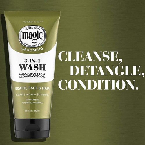 SoftSheen-Carson Magic Beard Wash 3 In 1 Cleanses and Conditions for Face, Beard and Hair, With Cocoa Butter and Shea Butter, 6.8 fluid ounces