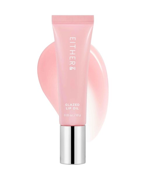 EITHER& Glazed Lip Oil - Tinted Lip Gloss with Peptides | Lightweight, Non-Sticky Moisturizer (10g)