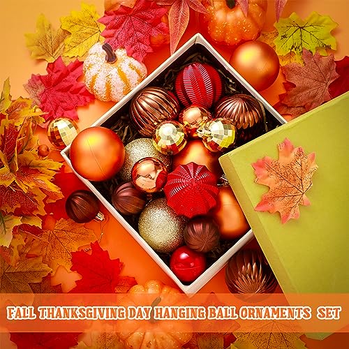 Fall Ball Ornaments for Thanksgiving Tree Decor - 48 Pieces with Yellow, Orange, Brown, Red Brown Variations