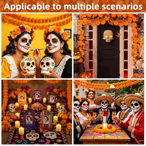 Dia De Los Muertos Decorations Set for Altars, Marigold Garland & Candles