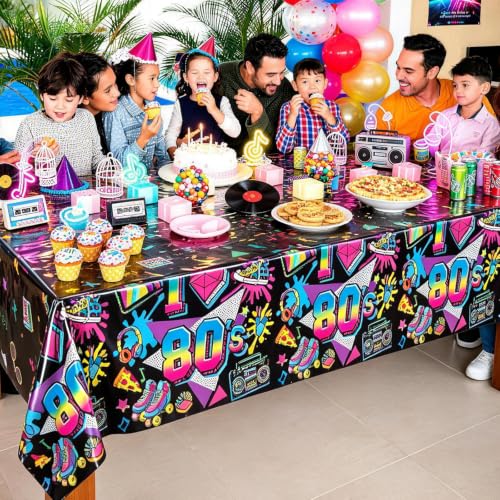 80s Neon Plastic Tablecloth Set - Disposable Retro Party Covers, 54x108 Inches, Variations of THIS listing