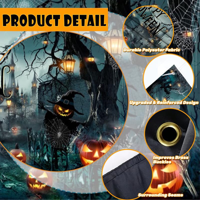 Halloween Garage Door Cover Banner 18x7ft Spooky Graveyard Backdrop - Outdoor Holiday Decoration - Variation of THIS listing