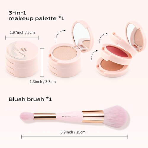 Color Nymph Contour Blush Highlighter Palette - 3-In-1 Shimmer & Matte Travel Kit with Brush & Mirror