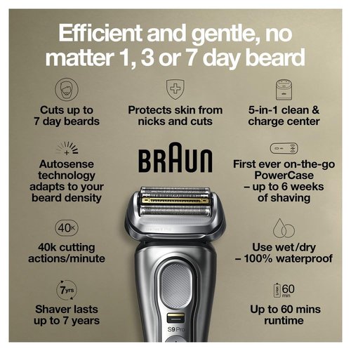 Braun Electric Razor - Series 9 Pro 9477cc Waterproof Foil Shaver | Wet & Dry Shave with Charging Case