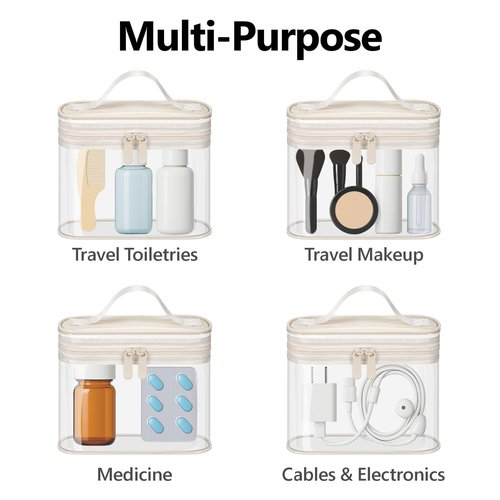 PACKISM TSA Approved Toiletry Bag 2 Pack - Quart Size Clear Makeup Bag with Handle & Dual Metal Zippers, Large Opening 3-1-1 Airline Compliant Security Travel Organizer for Carry On Liquids, Beige