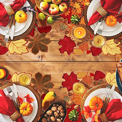 Thanksgiving Maple Placemat Set of 6 - 11x17 Bright Colors Embroidered Table Mats