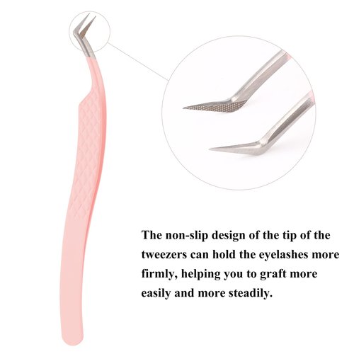 Lash Tweezers Professional Eyelash Extension Tweezers for Make Fans 3D 6D Pink Japanese Stainless Steel by FADVAN