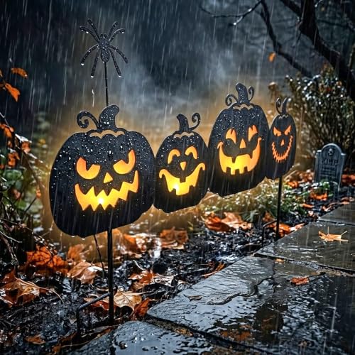 Outdoor Metal Pumpkin Pathway Lights - Black Halloween Garden Decor
