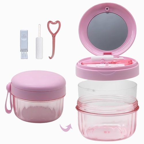 Denture Case, Leak-Proof Denture Bath Cup for Travel, Large-Capacity Denture Storage Cup, Comprehensive Cleaning Kit for Dentures, Retainers and Night Guards