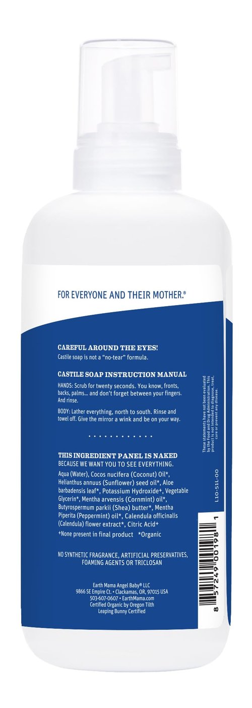 Earth Mama Wild Peppermint Hand & Body Wash | Foaming Castile Soap Liquid and Hand Soap, Made with Organic Wild Mint & Peppermint Oil, 34 fl oz