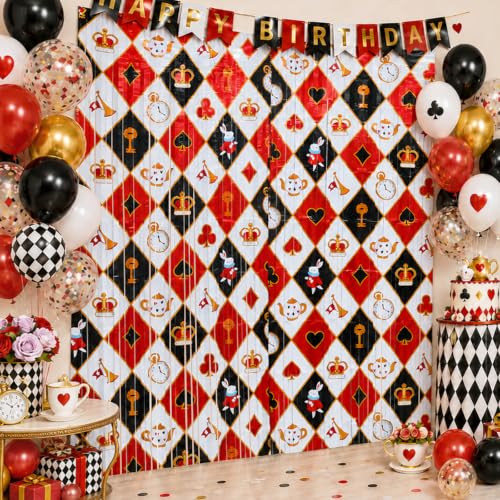 Wonderland Tea Party Decorations Photo Backdrop and Foil Curtain Set