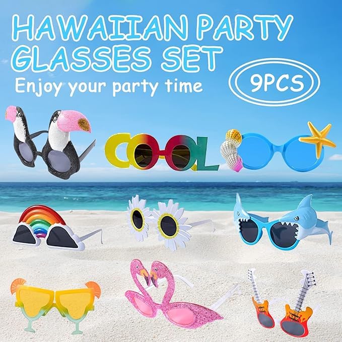 Party Sunglasses Pack - Tropical Funny Beach Glasses for Kids Teens Adults